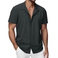 thumbnail image 3 of Men's Short Sleeve Shirt With Collar Casual Loose Fit Breathable Business Top 95% Cotton 5% Spandex Solid Color Daily Home | Zenithor,Dark Gray L, 3 of 9