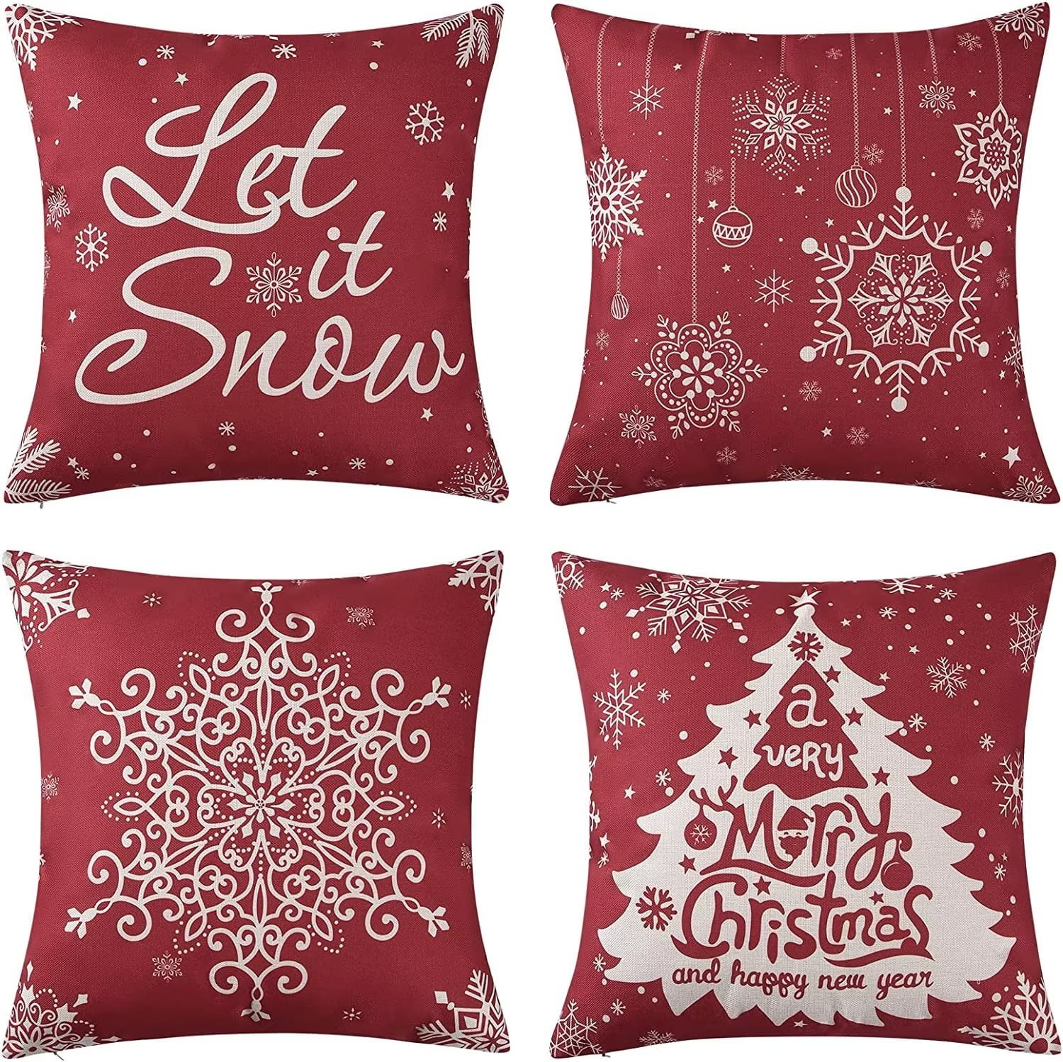 ZACOO 18"x18" Red Christmas Throw Pillow Covers Snowflakes Pattern