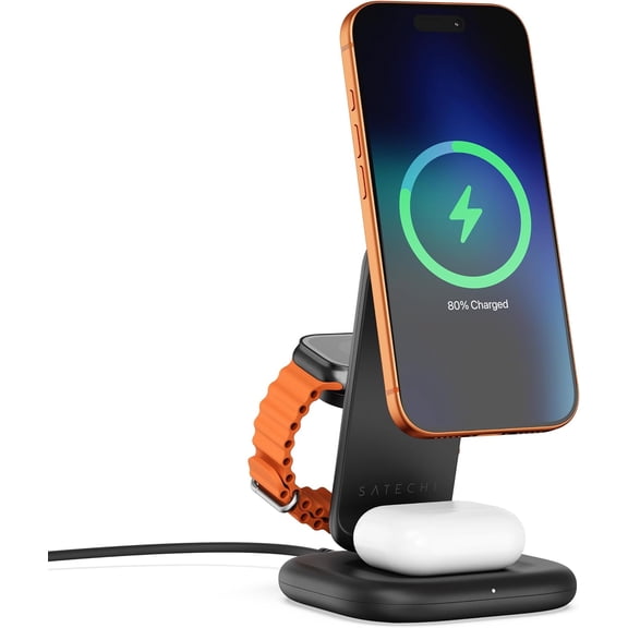 Satechi 3-in-1 Qi2 Wireless Charging Station, 25W, Magnetic, Space Black