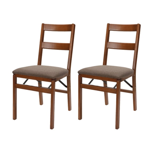 Stakmore Classic Slat Back Folding Chair in Fruitwood and Colton Upholstery (2 Pack)