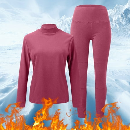 

Long Sleeve Thermal Pajamas For Women High Neck Lined Thermal Pajamas Winter Tops Casual Slim Tops 1 Pack Pants 1 Pack Tops 2 Pieces Pack Thermal Nnderwear Set Hot Pink XXXXL