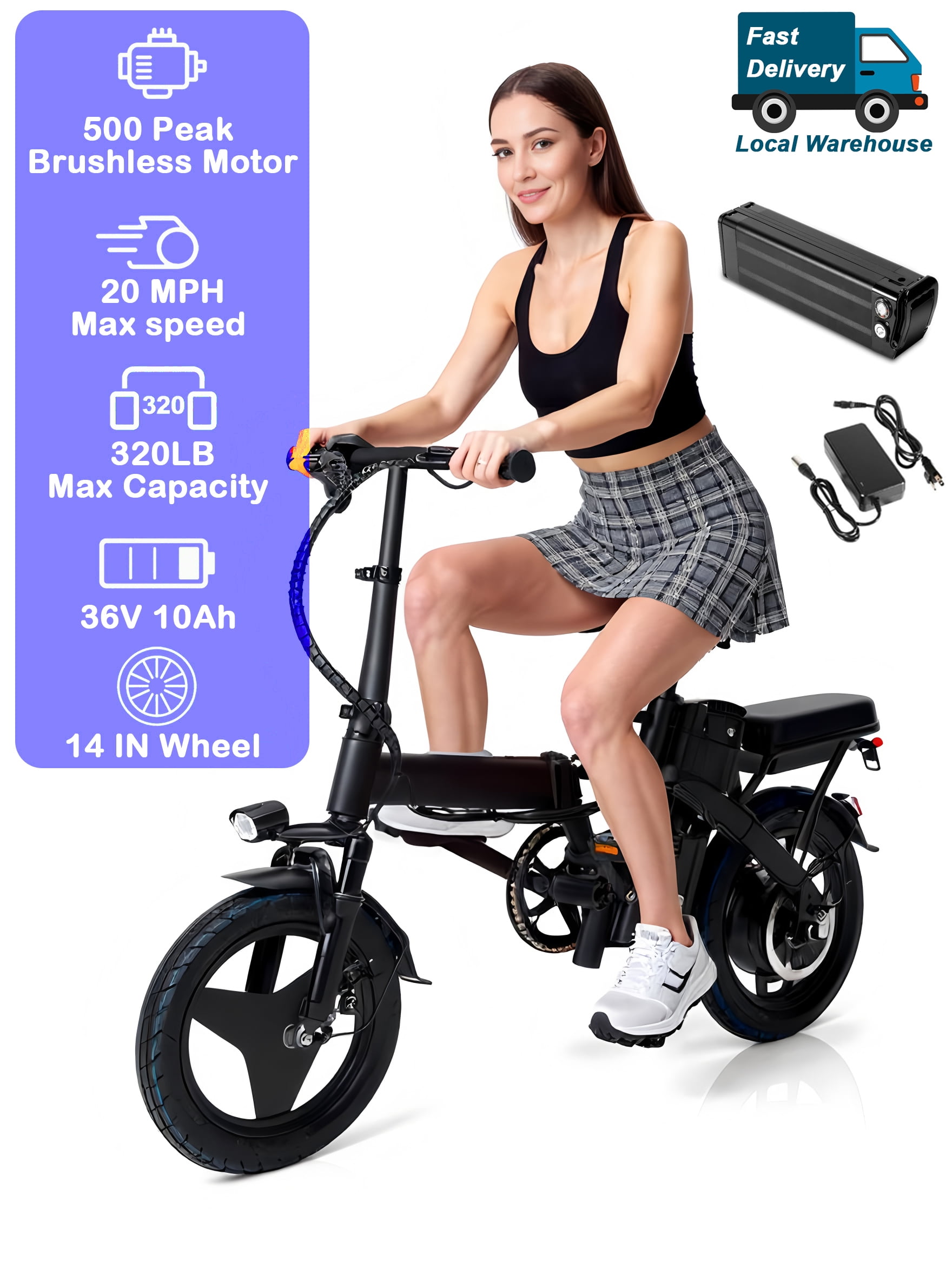 14" Folding Electric Bike with 20+Miles Range by 36V 10Ah Battery, 20Mph Power by 350W,3 working modes,Suitable for Leisure Riding&Commuting,Electric Bicycle for Adults  UL 2849