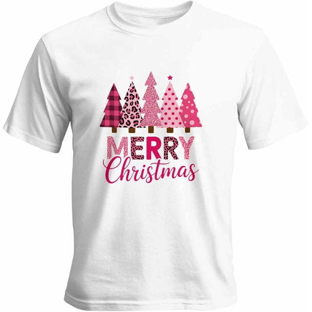 Camisetas gráficas informales de manga corta con árbol de Navidad rosa para hombre