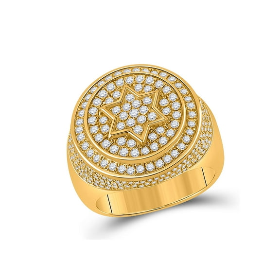 10kt Yellow Gold Mens Round Diamond Magen David Star Circle Ring 2 Cttw