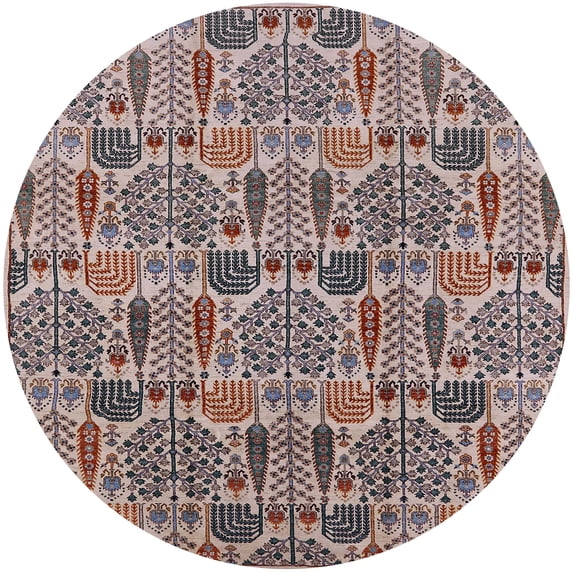 Ahgly Company Indoor Round Mid-Century Modern Rose Pink Oriental Area Rugs, 6' Round