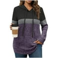 thumbnail image 2 of Otntypg Long Sleeve Hoodie Tunic Sweaters for Women Fall Casual Ribbed Knitted Drawstring Hooded Sweater Tops Loose Irregular Hem Blouses Purple#01 XXL, 2 of 6