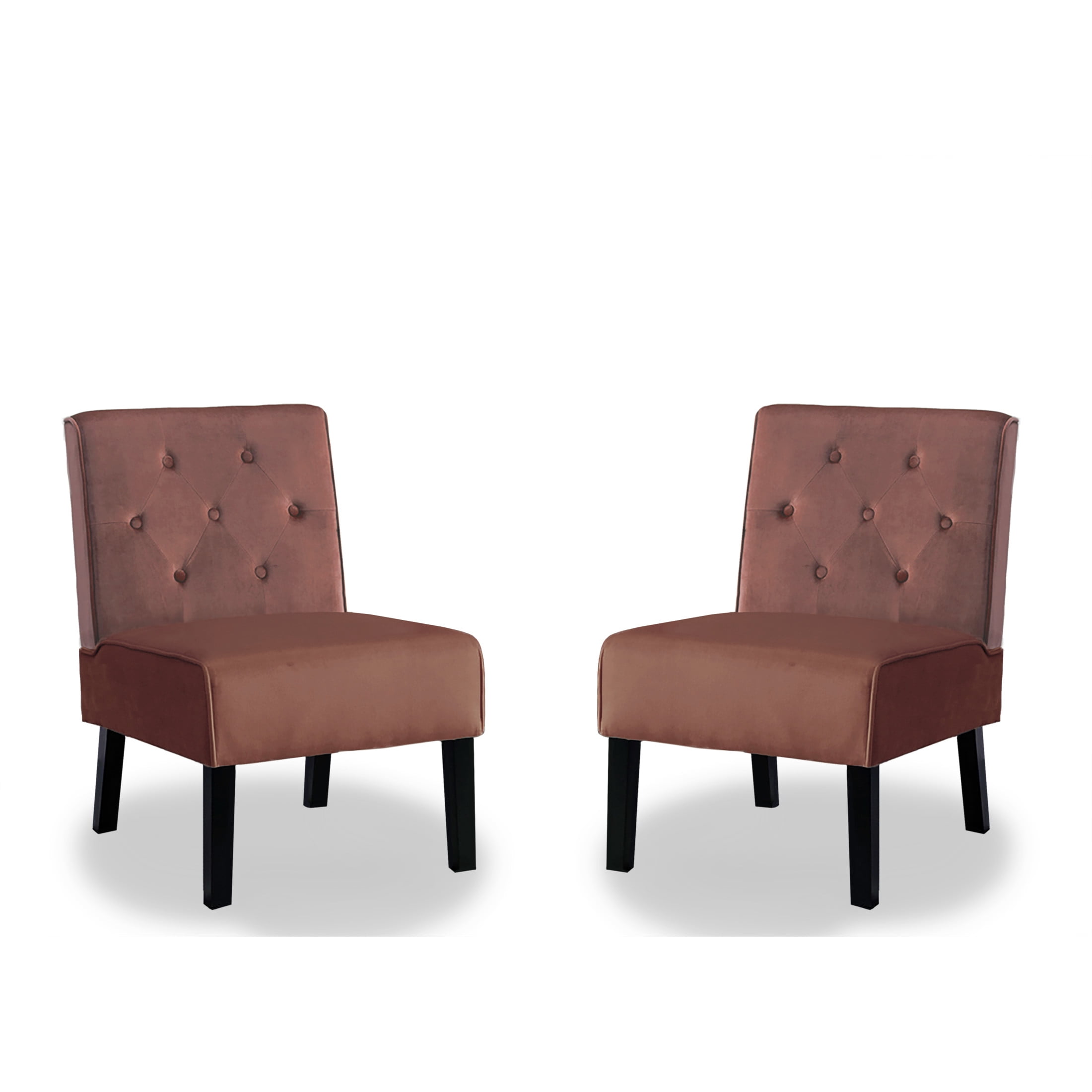 GDF Studio 21" Modern Accent Chairs Set of 2 with Button Tufted Velvet Upholstery, Tapered Wood Legs, Rose