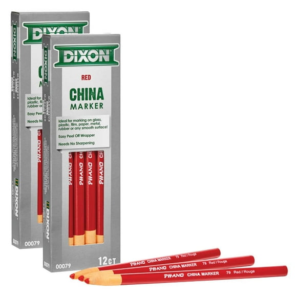 Dixon Phano China Markers, Red, 12 Per Pack, 2 Packs