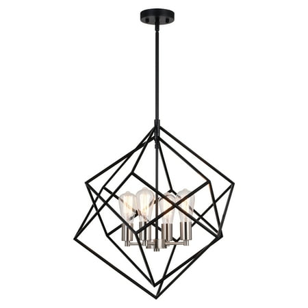 

Rad 23.5-in. W 4 Light Geometric Black and Satin Nickel Pendant Cage Light