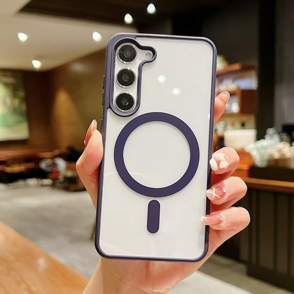 Mantto Magnetic Case for Samsung Galaxy S22 6.1 inch,Compatible with MagSafe Charging,Shockproof Anti-scratch Protective Case Matte Ultra Thin Acrylic Back Transparent Phone Case,Darkpurple