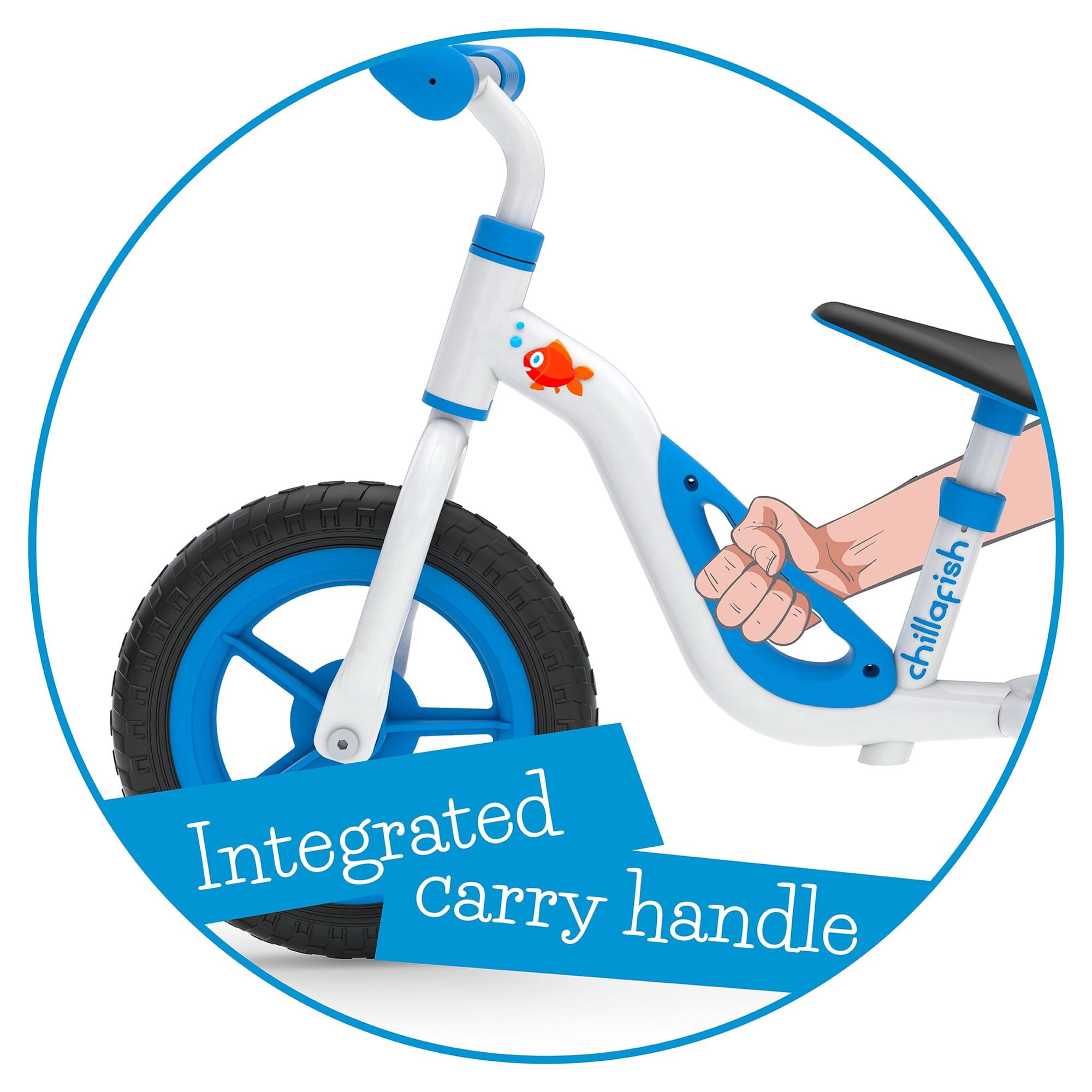 Chillafish Charlie lightweight toddler balance bike with carry handle, adjustable seat and handlebar, puncture-proof 10-inch wheels, for kids 18-48 months, Blue