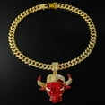 thumbnail image 5 of Domineering full diamond red bull head pendant accessories punk style galvanized 21K gold men's Cuban chain set diamond necklace pop elements, 5 of 9
