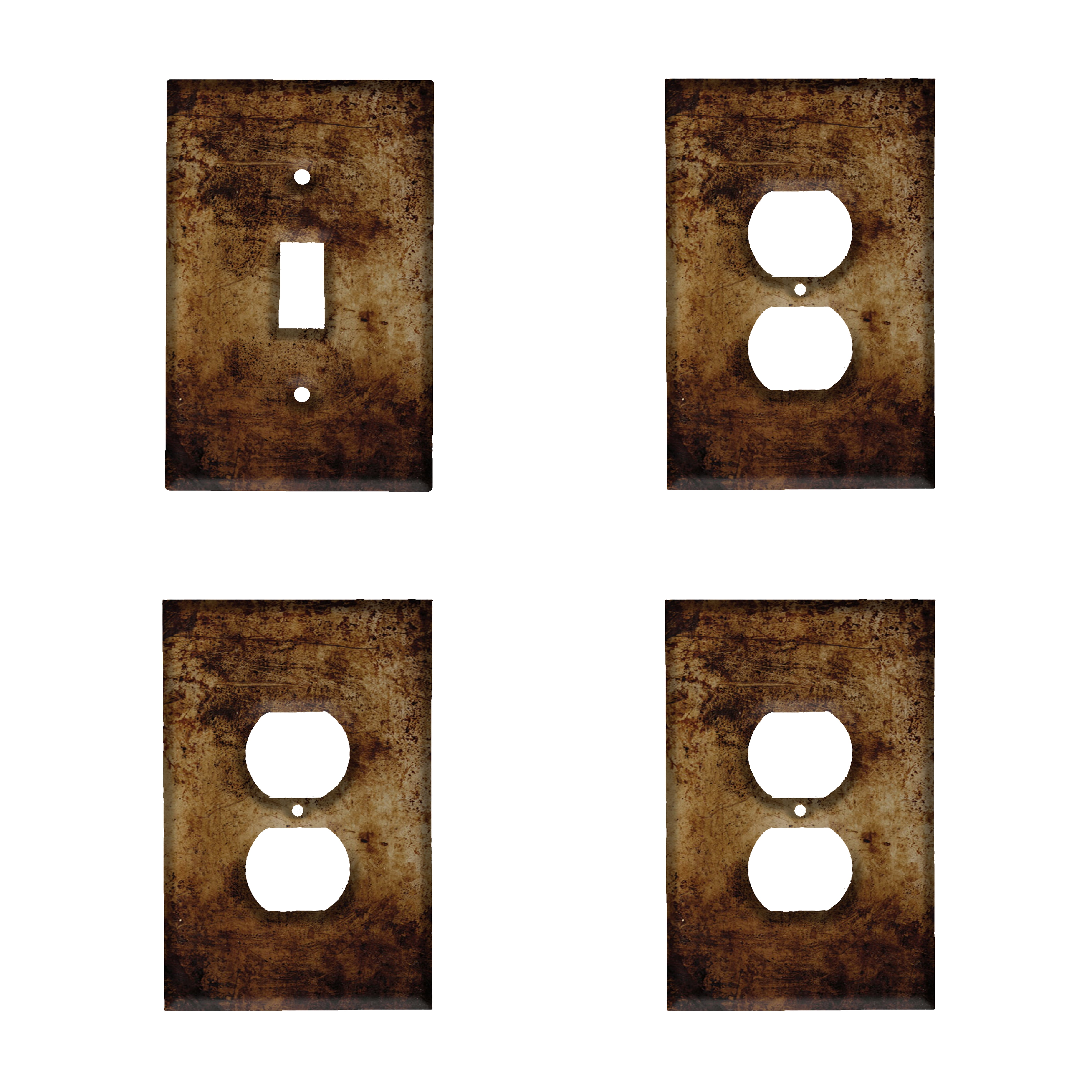 4 pack Decorative Switch Plate Covers Natural Rust Colored Tarnish Graphic Wall Plate and Plug Combo