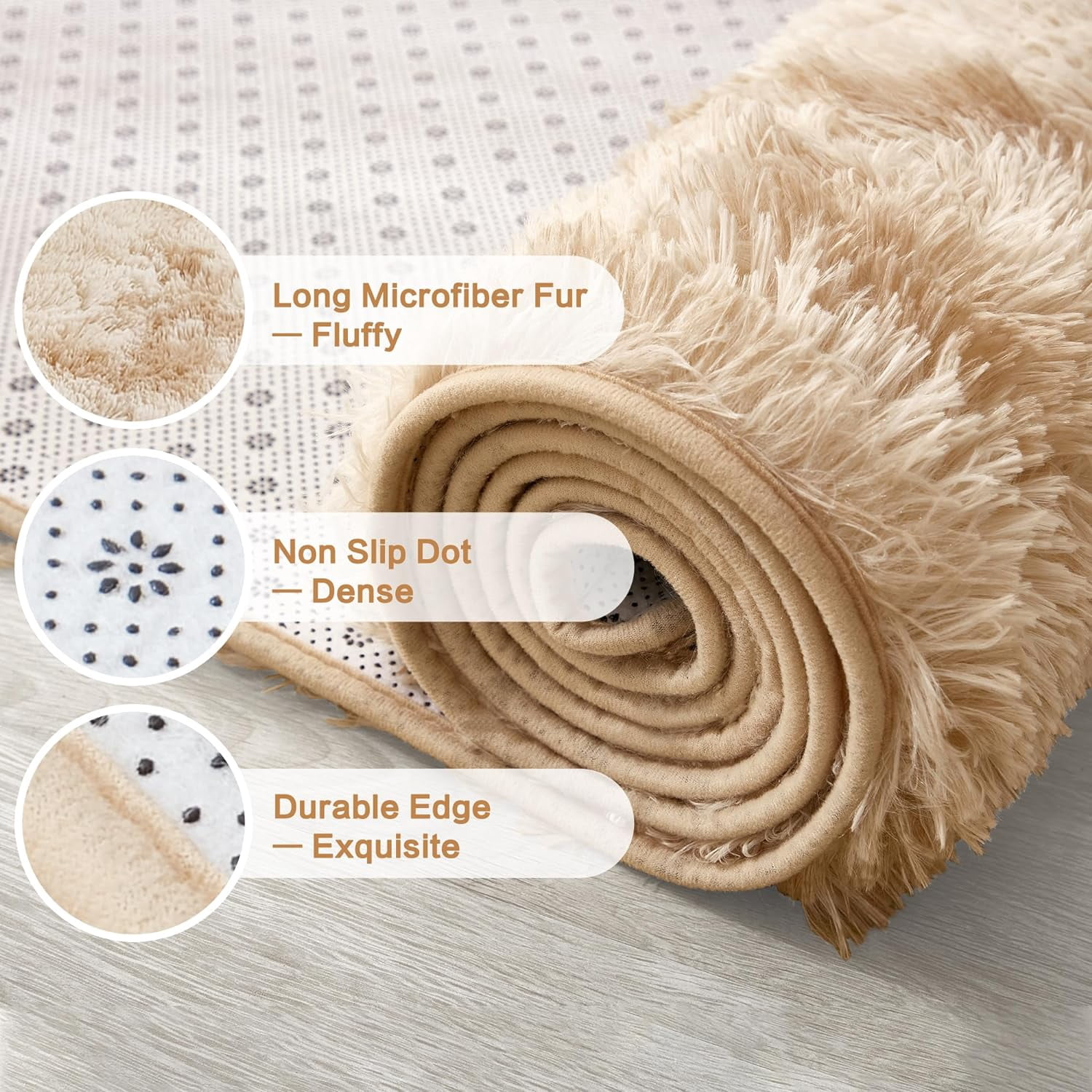 Noahas Fluffy Area Rug for Living Room Bedroom, 6 x 9 Tie-Dyed Beige Rug Fuzzy Non-Slip Modern Carpet Ultra Soft Faux Fur Rugs for Dorm Kids Room Home Decor