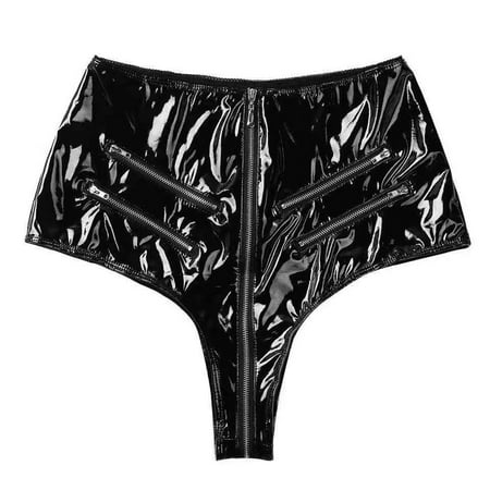 Women S Black Latex Leather Hot Pants Zip Shorts Underwear Clubwear Lingerie Black Xl