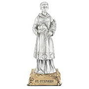 The Michelangelo Liturgical Sculpture Collection Pewter Saint St Stephen Figurine Statue on Gold Tone Base, 4 1/2 Inch