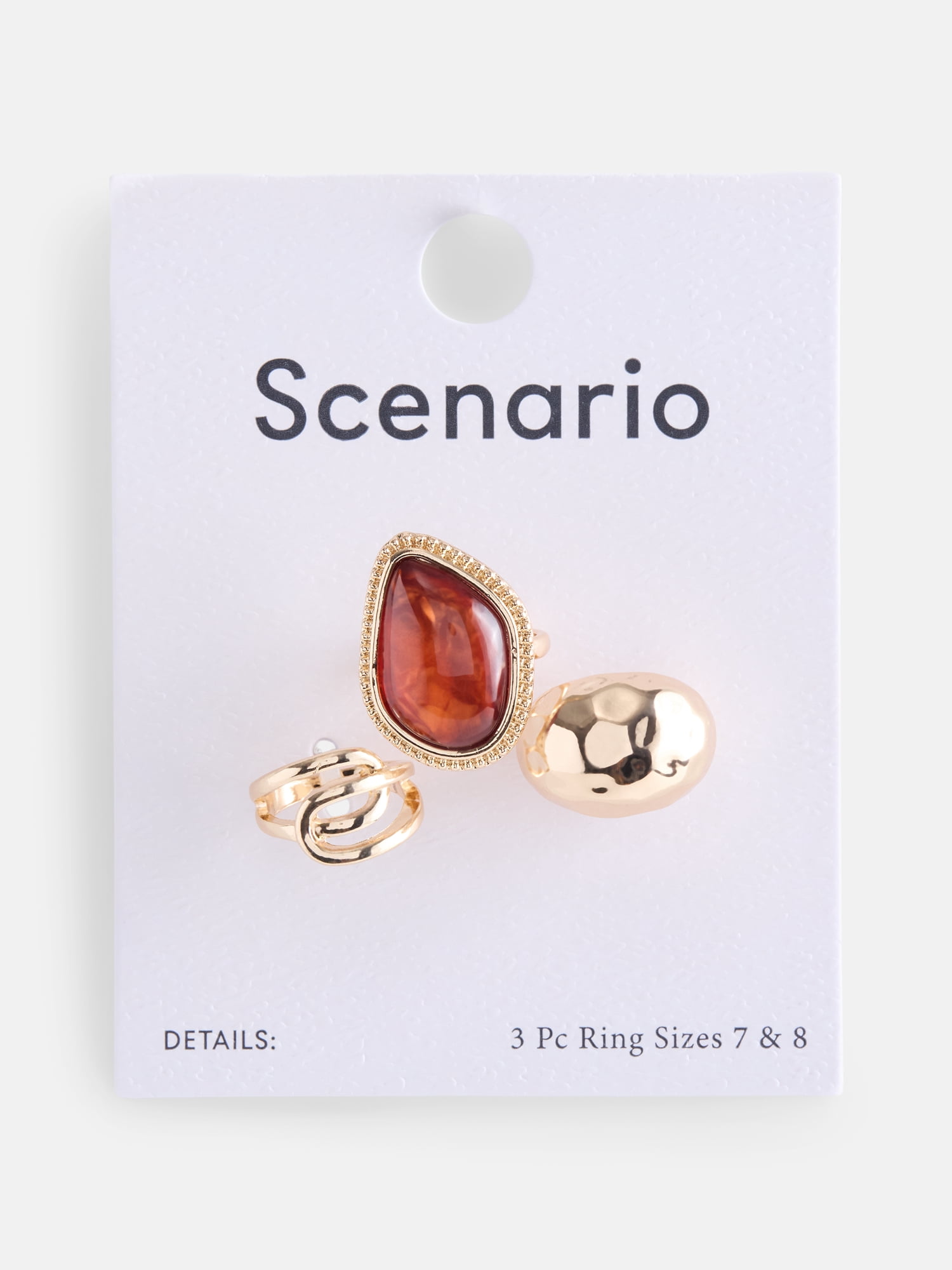 Scenario Women’s Gold Tone Statement Rings, 3-Piece Set