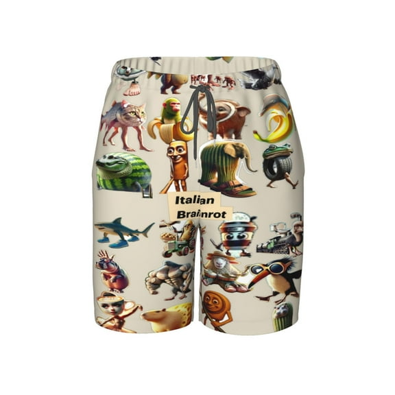 Tung Tung Tung Sahu-R Swim Trunks For Boys Beach Short With Drawstring Swimsuit Pants