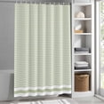 thumbnail image 3 of Green Stripe Fabric Shower Curtain Stripe Sage Green Washable Shower Curtains for Bathroom, Waterproof Bath Curtain with Hooks Home Decor 72x72in, 3 of 8