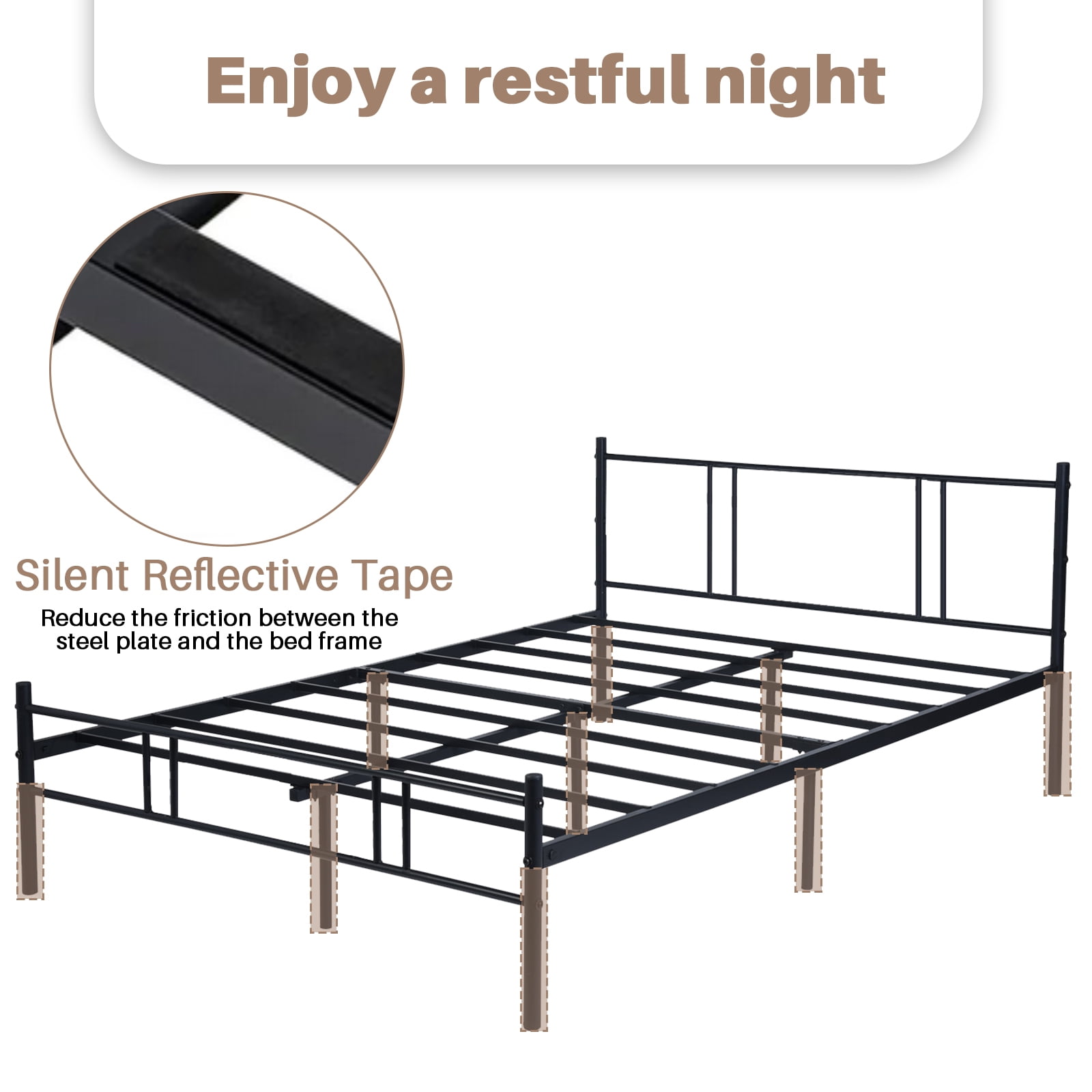 Full Bed Frame, Upholstered Full Size Platform Bed Frame with Headboard, Wood Slats Support, No Box Spring Needed, Noise Free, Black