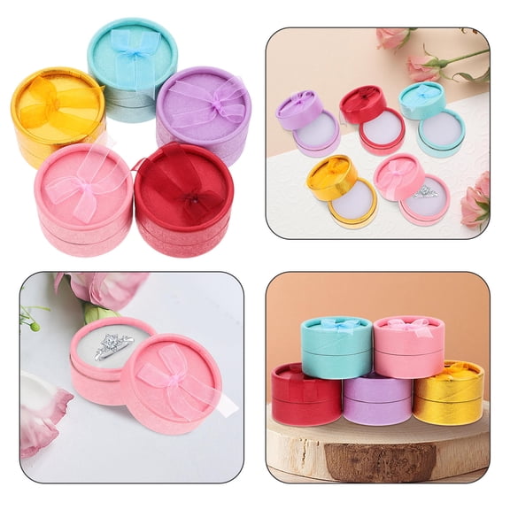 ROMANSENTIAL 5Pcs Jewelry Boxes for Earrings and Ear Studs Round Shape with Assorted Color Simple Style