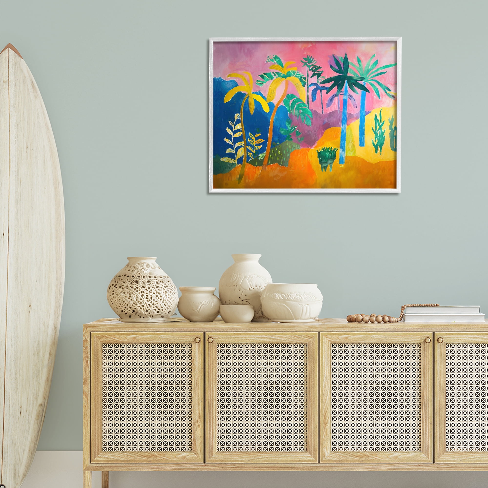 Stupell Industries Vivid Tropical Palms Coastal Painting White Framed Art Print Wall Art, 30 x 24