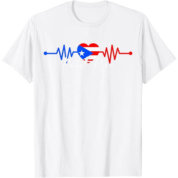 Hispanic Heritage Puerto Rico Flag Heartbeat Puerto Rican T-ShirtMen and women, White T-shirt, size: Extra large