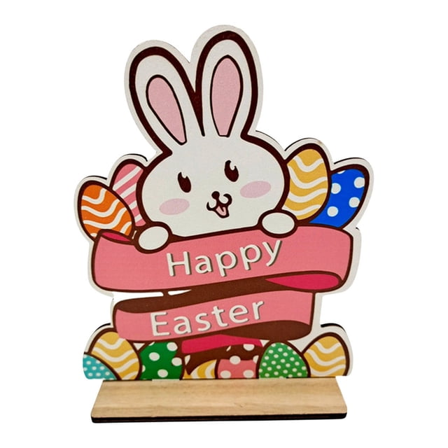 yulier Happy Easter Bunny Egg Table Decorations Sign, Wooden Rabbit Tabletop Centerpiece Easter Decorations for Home Table Decor Easter Gifts