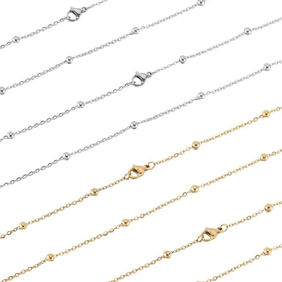 12 Pack 18 Inch/ 0.45m Stainless Steel Satellite Chain Necklace Making Chains Metal Gold Silver Lobster Claw Clasps Cable Necklaces Chain Bulk