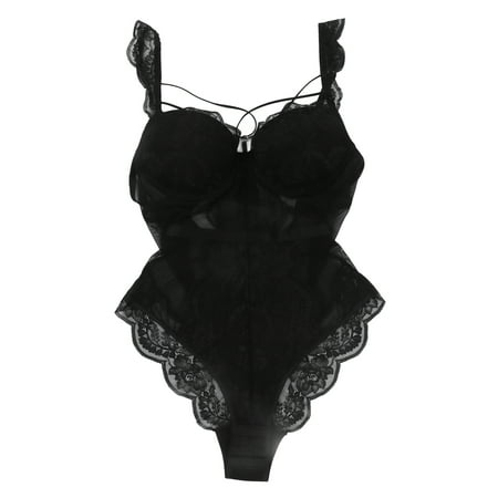 

Lace Bodysuit Soft Stretchy Deep V Stylish Women One Piece Underwear For Wedding Night Honeymoon Black 80B