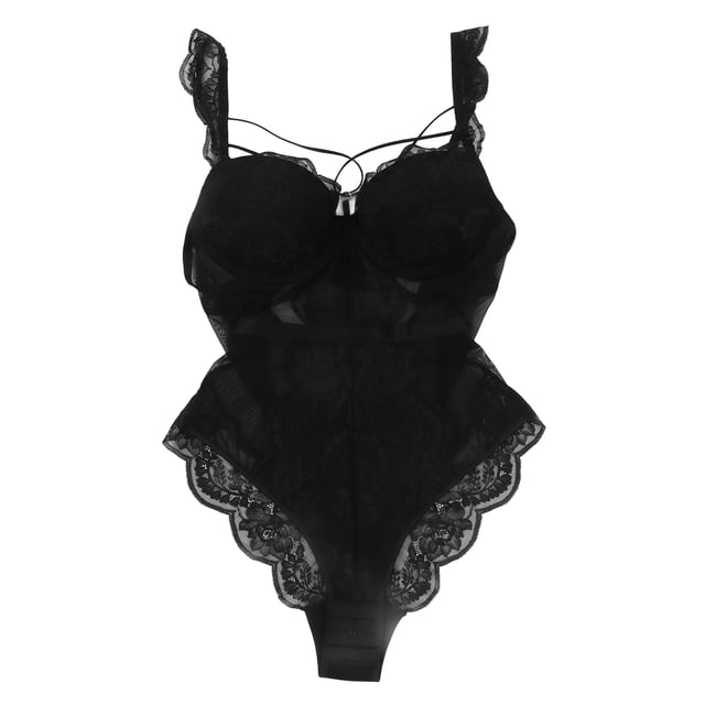 Body De Encaje Body De Encaje Suave Elástico Profundo V Elegante Mujer Ropa Interior De Una Pieza Para Boda Noche Luna De Miel Negro 75C OTVIAP Negro 75C