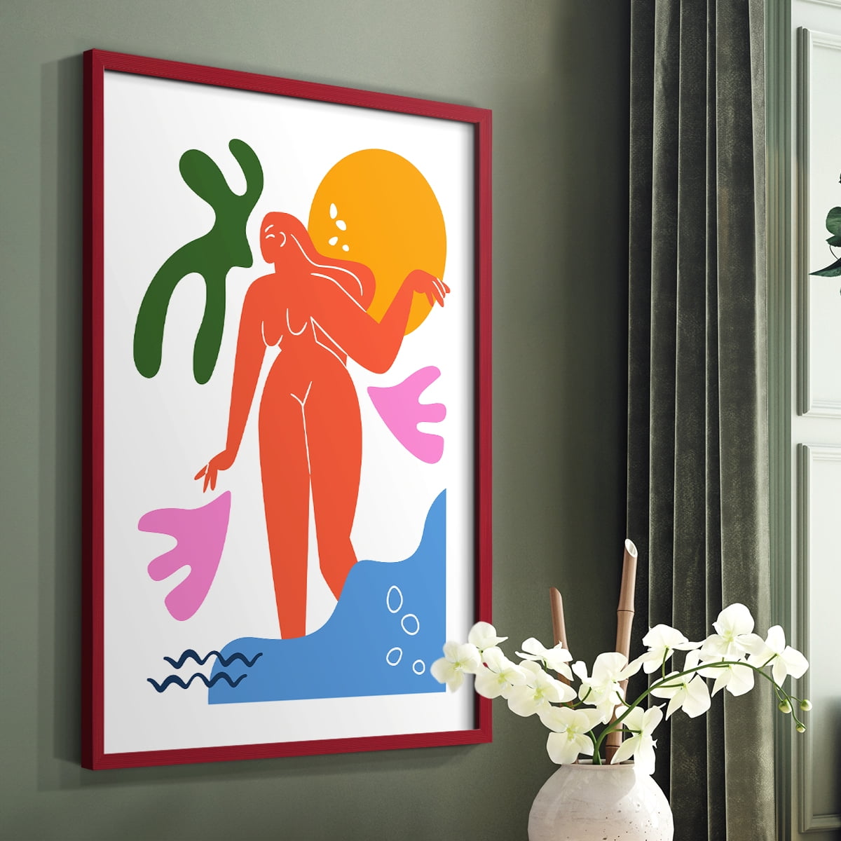 Matisse CDLIV in Red Solid Wood Framed Print No Nail Hanging