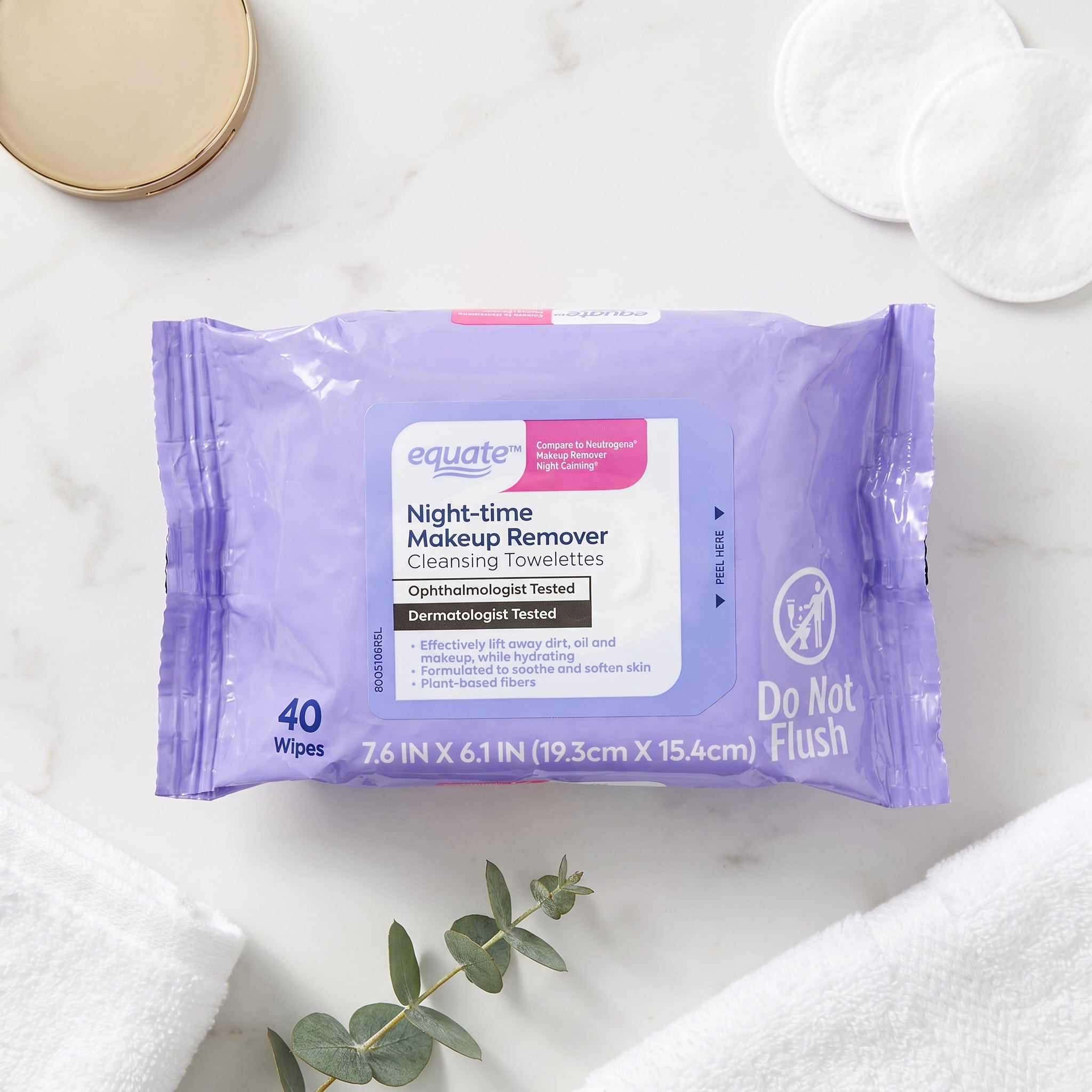 Equate Night-Time Makeup Remover Cleansing Towelettes, 80 Count