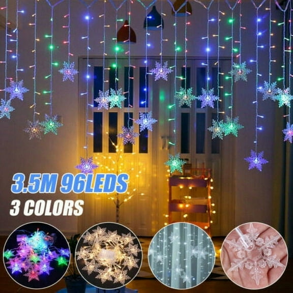 HESHENG Christmas 3.5M LED Curtain Window Snowflake String Fairy Lights Waterproof Home Holiday Party Decor Multicolor