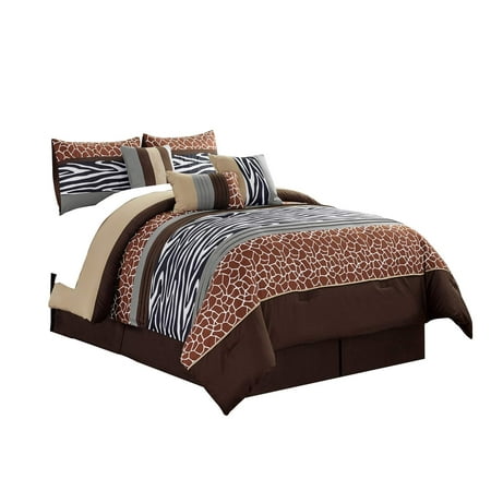 Wpm 7 Piece Animal Print Comforter Set Coffee Brown Beige White