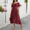 thumbnail image 2 of KICILVS Victorian Dress for Women Color Block Square Neck Bell Sleeve Tie Front Flared Maxi Length Party Dress Gown Purple, 2 of 7