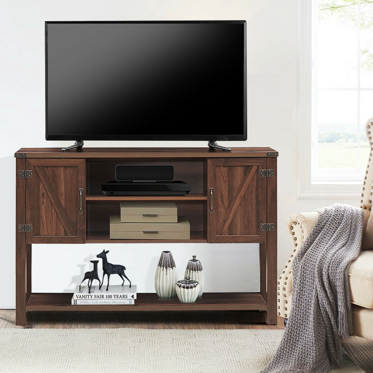Gymax Console Table Sideboard Buffet TV Stand with Storage Cabinets & Bottom Shelf