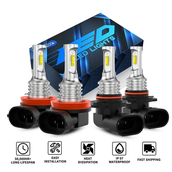 For GMC Terrain 2016-2017 4000LM High Low LED Headlights 6000K Bulbs Kit, 4-Pack Super Bright White 9005 H11 Combo, 300% Brighter High Power Lamps, Canbus No Error