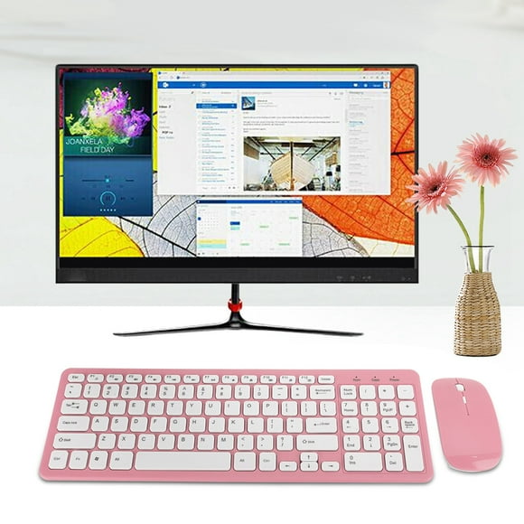 Wireless Mouse Keyboard Set Office Keyboard Wireless Mouse Gaming Game Keyboard Wireless for Notebook Computer 3-Speed Micro Receiver(Wireless Pink Set )