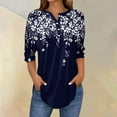 thumbnail image 2 of Ruimatai Women's 3/4 Sleeve Button Down Top Color Block Printed Blouse Fashionable Round Neck Casual Shirt, 2 of 5
