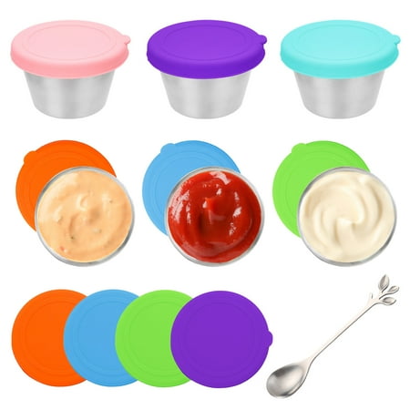 

6 Pack Salad Dressing Containers Stainless Steel Dressing Containers with Lid Reusable Lunch Dressing Containers Easy Open Leak Proof (Plus 1 Cleaning Brush)