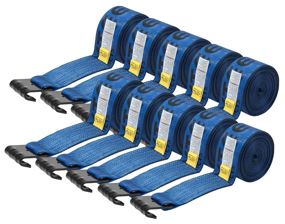 Winch Straps 4" x 30" Blue Heavy Duty Tie down w/ Flat Hooks WLL 5400