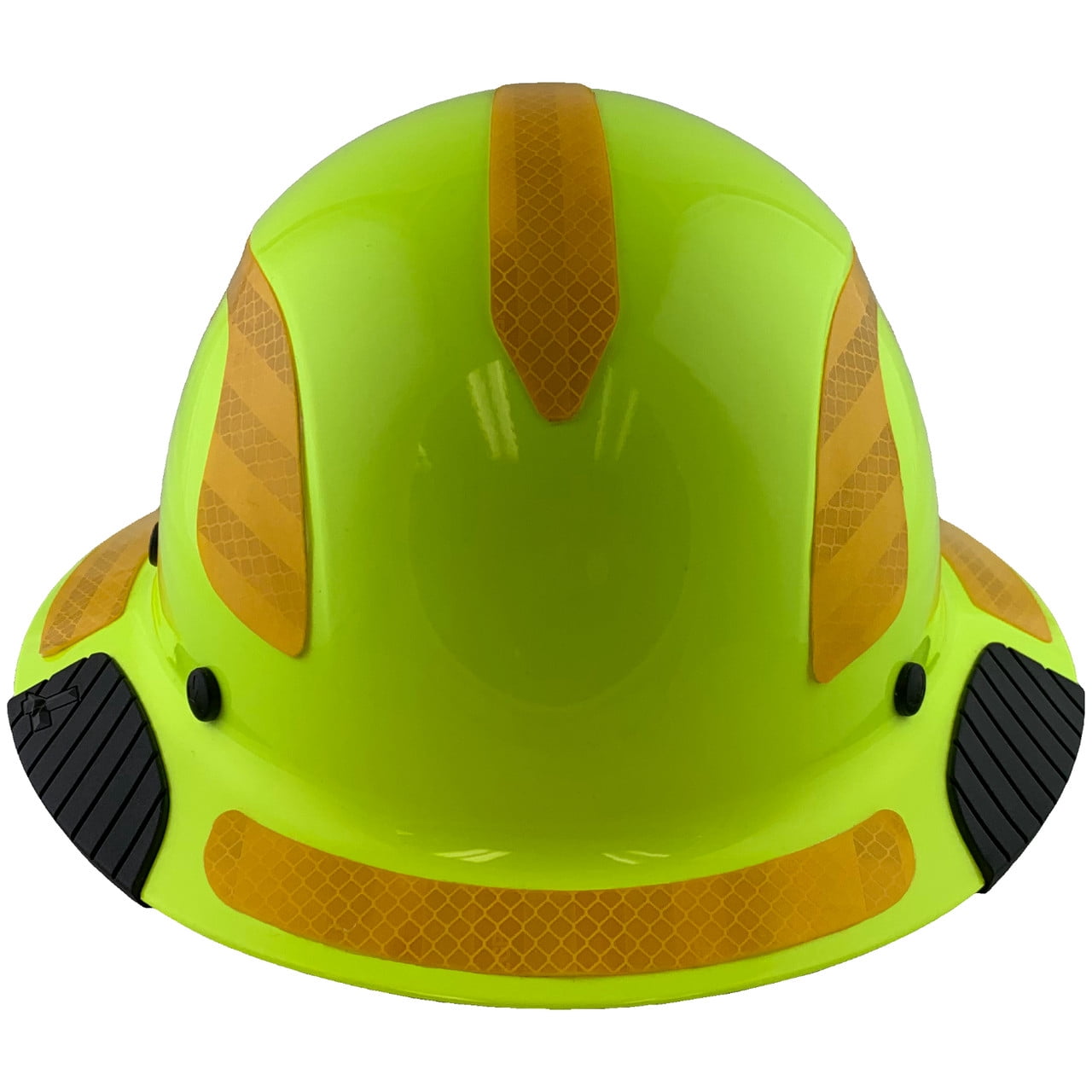 DAX Fiberglass Composite Hard Hat - Full Brim High-Viz Lime with Reflective Yellow Decal Kit Applied
