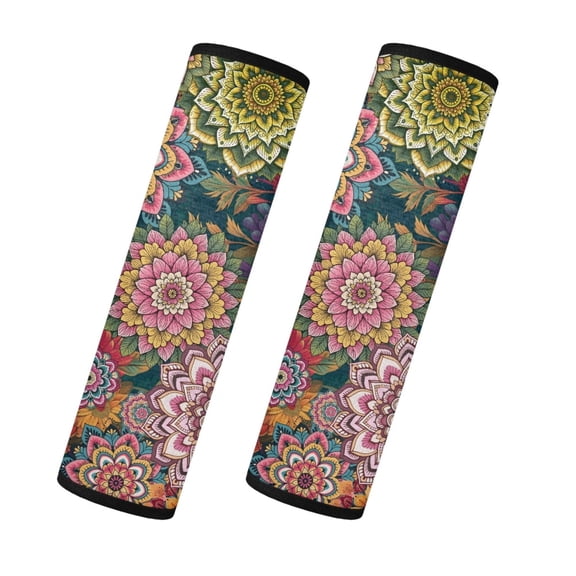 Glofpot Boho Flowers Car Seat Belt Covers 2 Pack Universal Car Seat Belt Pads Cover Flannel Seatbelt Cushion for Most Car Sedan SUV Auto Accessories Soft Car Seat Strap Pads