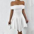 thumbnail image 4 of Women'S Off the Shoulder Mini Dress Ruffle Hem Ruched Corset Short Cocktail Party Dresses White XS, 4 of 9