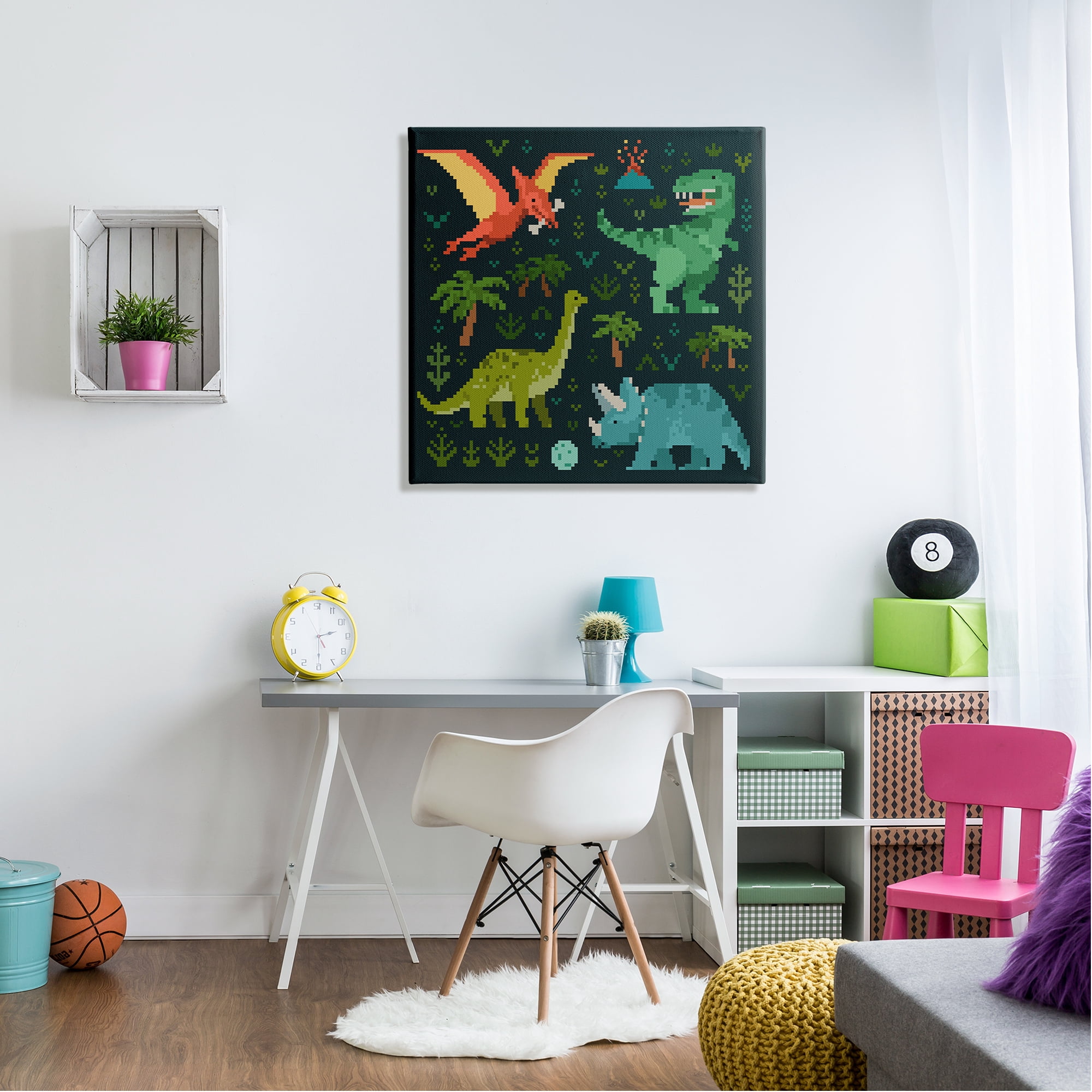 Stupell Industries Pixel Dinosaurs Wildlife Animals & Insects Painting Gallery Wrapped Canvas Art Print Wall Art, 30 x 30