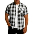 thumbnail image 2 of ZCFZJW Mens Lightweight Casual Plaid Button Down Short Sleeve Shirt with Chest Pocket Summer Band Collar Beach Vacation Tees Shirt Tops Black XL, 2 of 6