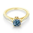 thumbnail image 3 of 18K Yellow Gold Plated Silver Persian Blue Moissanite and White Created Sapphire Engagement Ring for Women (1.27 Cttw, Cushion 6MM, Gemstone Birthstone, Available in Size 5, 6, 7, 8, 9), 3 of 6