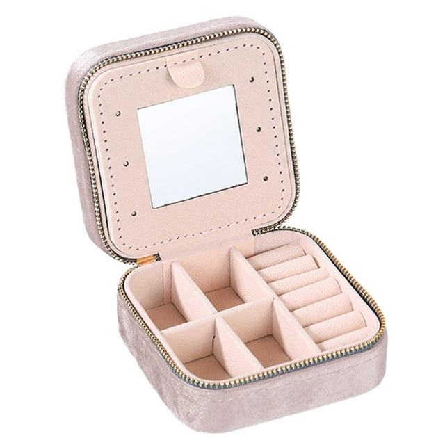 Joyero de viaje, mini joyero de viaje, pequeño joyero de viaje portátil con espejo para mujeres y niñas, 3 capas, 10*10*5 cm