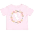 thumbnail image 3 of Inktastic Monogram Letter V Rose Floral Wreath Girls Toddler T-Shirt, 3 of 5